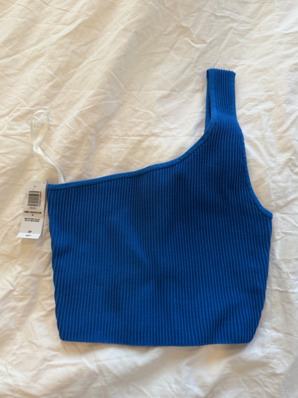 Aritzia Babaton One Shoulder Ribbed Top Mazarine Blue